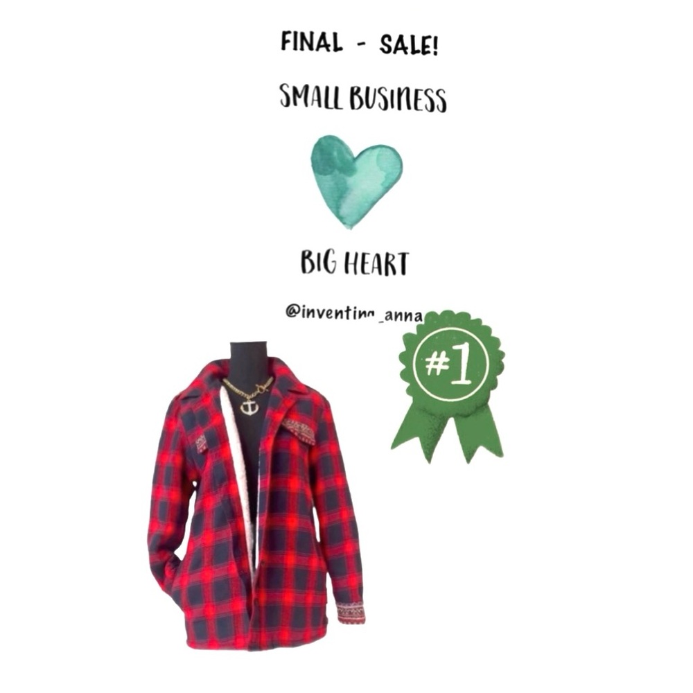EN CREME ~ Women’s Red/Black Plaid Jacket with Sherpa Lining and Pockets size S